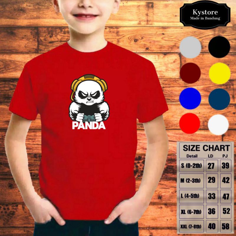 Kaos anak laki-laki motif panda Combad 30s size S,M,L,XL,X - kystore