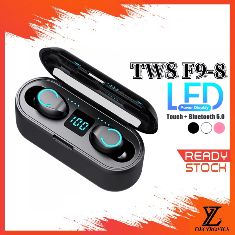 ⚡TWS-F9-8 Tahan Air Headset TWS 5.0 F9 Bluetooth Earphone In-ear Stereo Wireless Headphone Powerbank-8