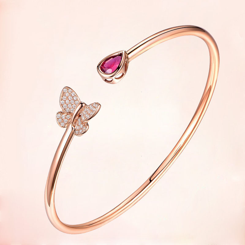 Korea fashion Style Butterfly Berlian Adjustable Gelang Ruby Aksesoris Perak