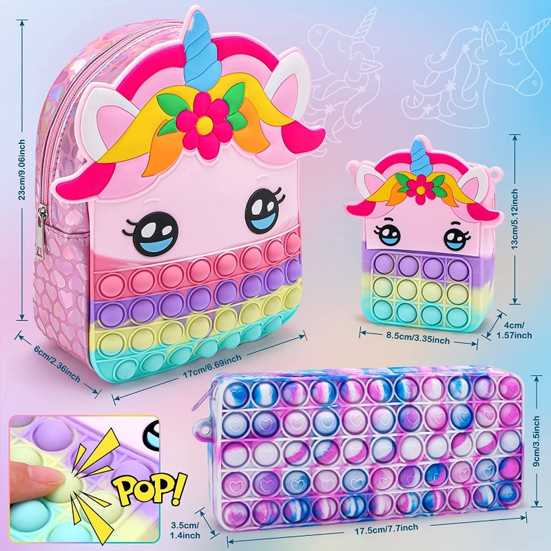 ransel siswa Tas Ransel Pop It Unicorn Makaron Rainbow  ransel anak-anak Penghilang Stress Pop it  Tas Pop It Besar