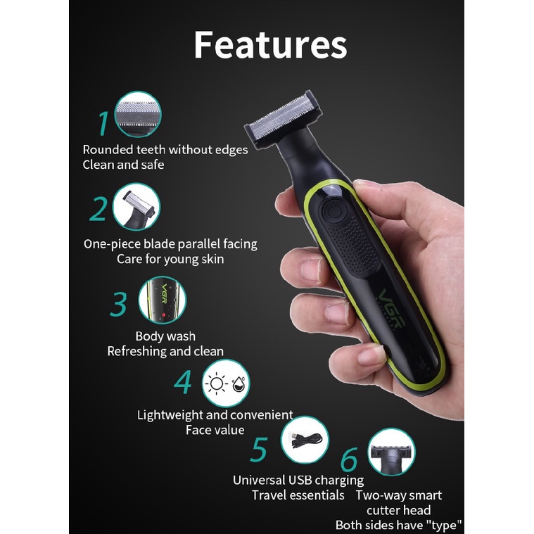 VOYAGER VGR V-017 - Electronic Beard Shaver - Alat Pencukur Jenggot Elektrik Terbaru - Tahan Air IPX5