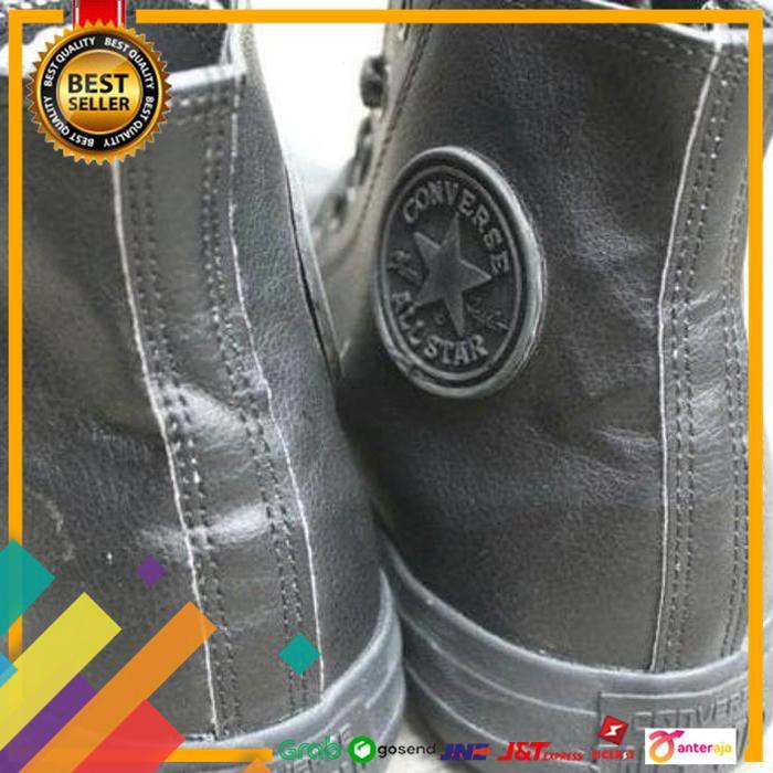 HOT SALE.. SEPATU CONVERSE KULIT FULL BLACK HIGH TOP / CONVERSE KULIT | MURAH ..TERLARIS