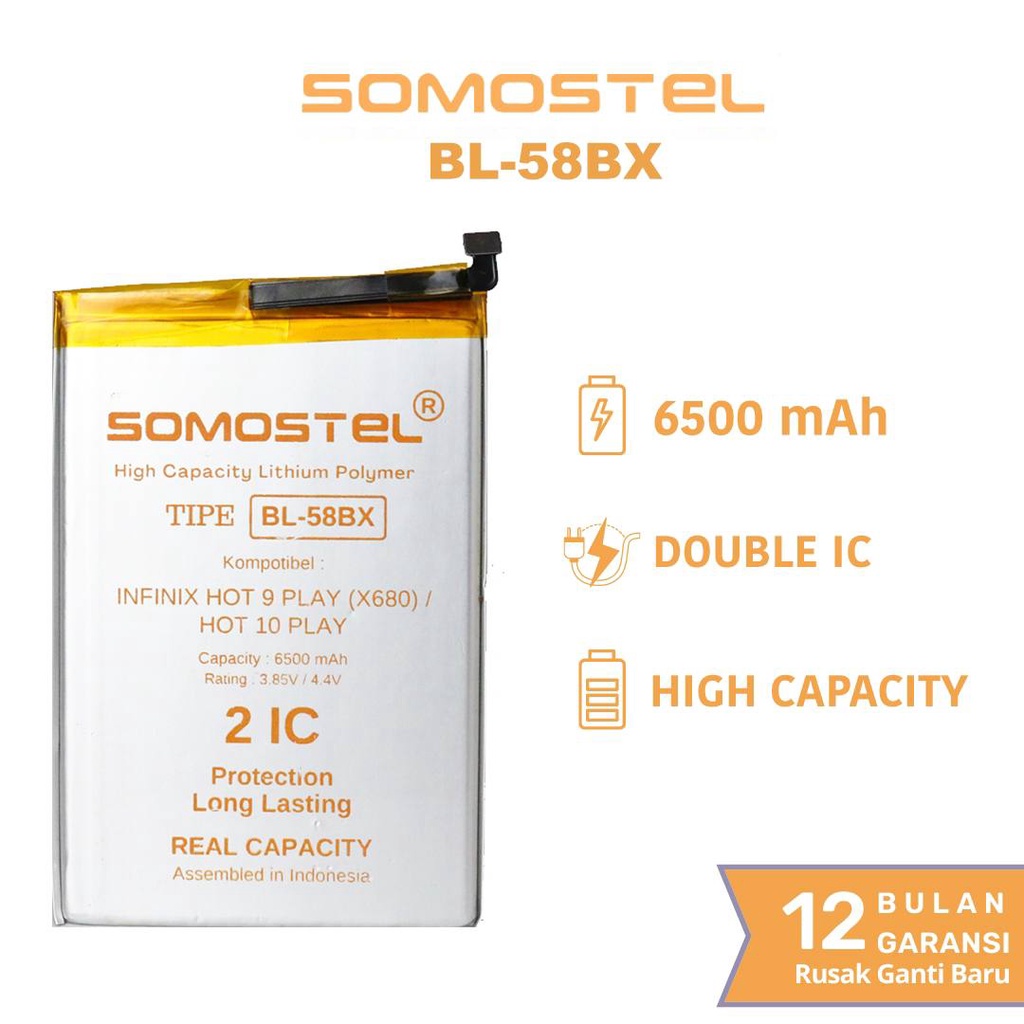 Somostel - BL-58BX  Infinix Hot 9 Play X680 / Hot 10s / Hot 10 Play / Hot 11 Play X688 Batre Batrai Baterai