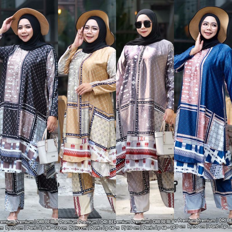 ADIBA ONE SET HIJAB SISTERS | BAJU SETELAN JUMBO PREMIUM DIOR SILK MOTIF ETNIK FASHION MUSLIM LD 120