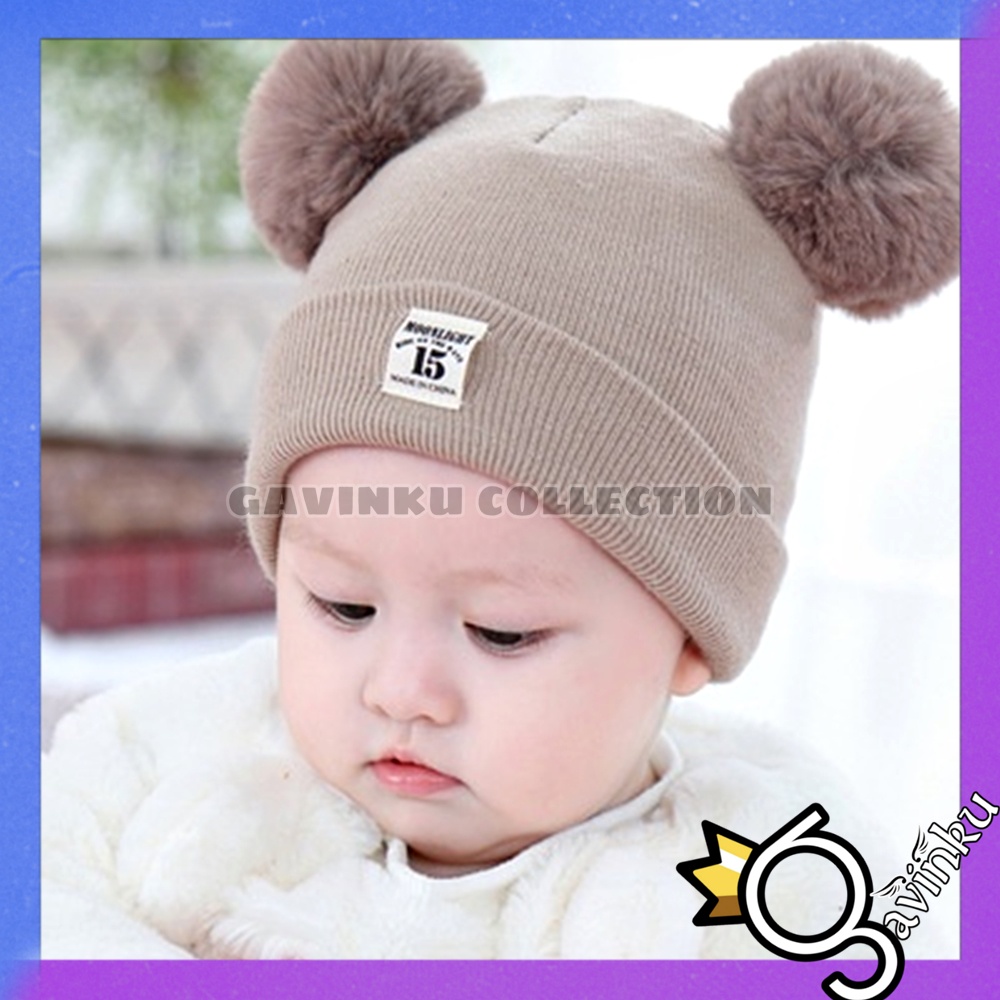 Topi Anak Laki Laki Perempuan Kupluk Bayi Model Pompom Moonlight 15 Usia 0 3 6 bulan umur 1 2 3 Tahun thn Motif Kucing Kelinci Karakter Lucu Rajut Musim Dingin