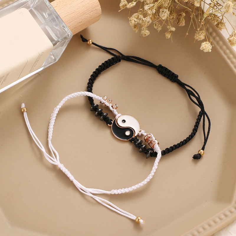 Siy Gelang Persahabatan Strap Kepang Bandul Desain Yin Yang Adjustable Untuk Priawanita