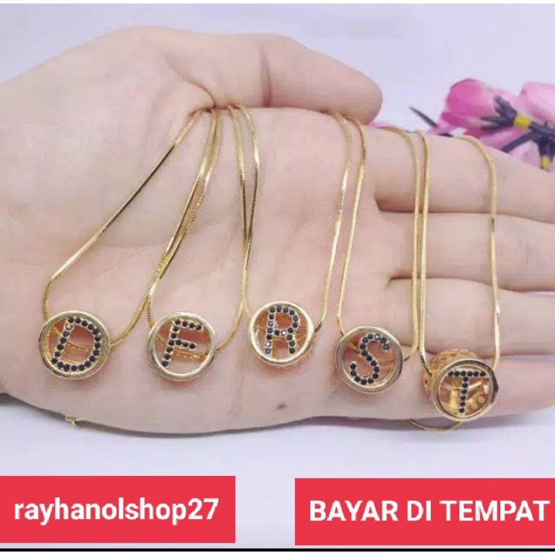 Kalung wanita xuping abjad liontin bulat permata Terlaris bahan lapis emas gold