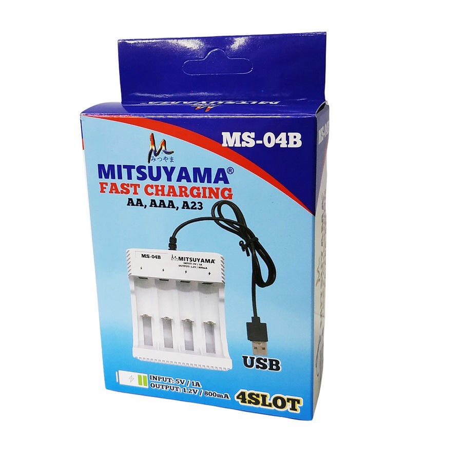 Barangunik2021-Alat Cas Charger Baterai AA AAA 4 Slot Colokan USB Mitsuyama MS-04B/Alat Cas Baterai