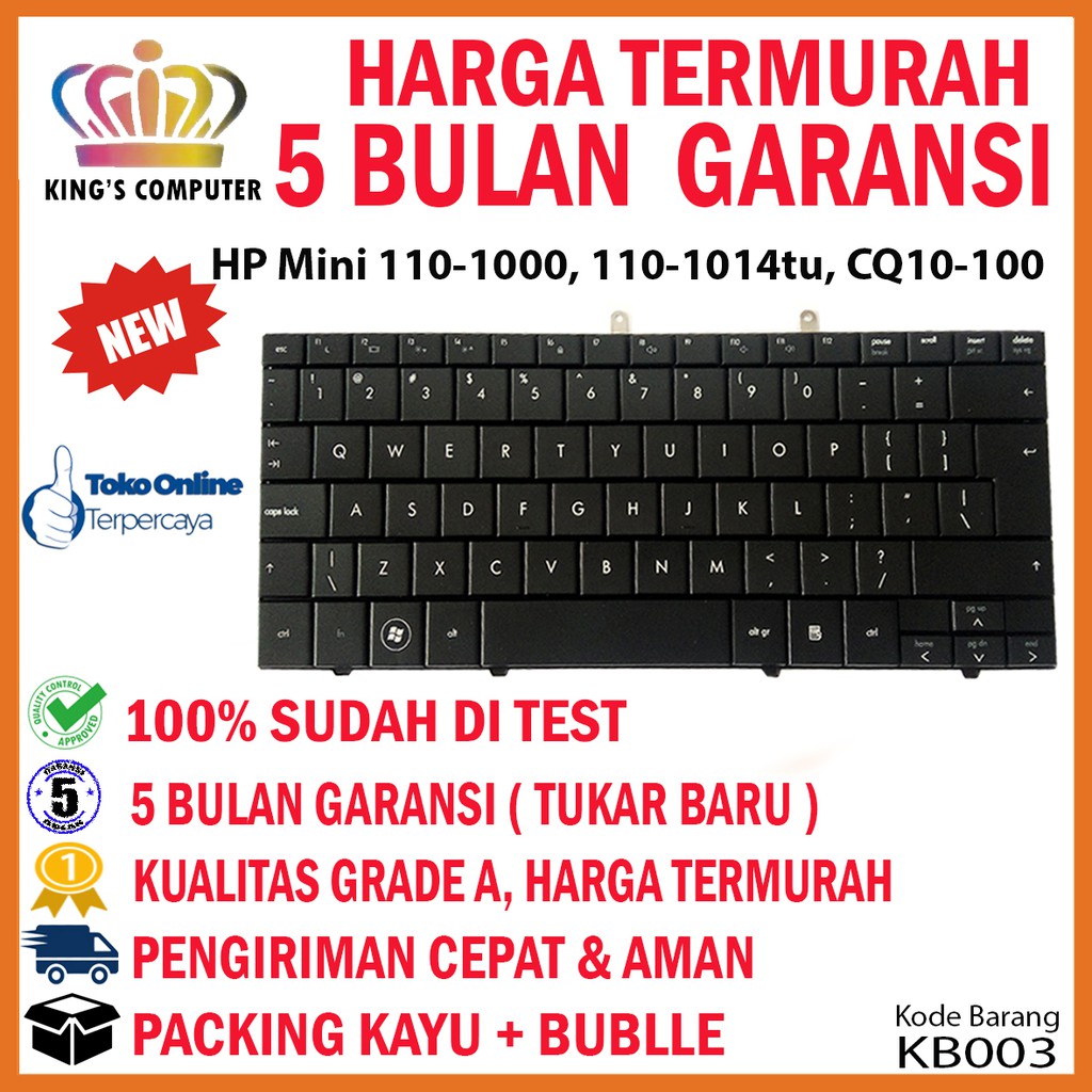 Keyboard Laptop (HITAM) HP Mini 110-1000 110-1014tu CQ10-100