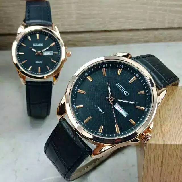 Jam Tangan Couple SEIKO Strap Kulit Tanggal Hari Aktif  Rp168.000