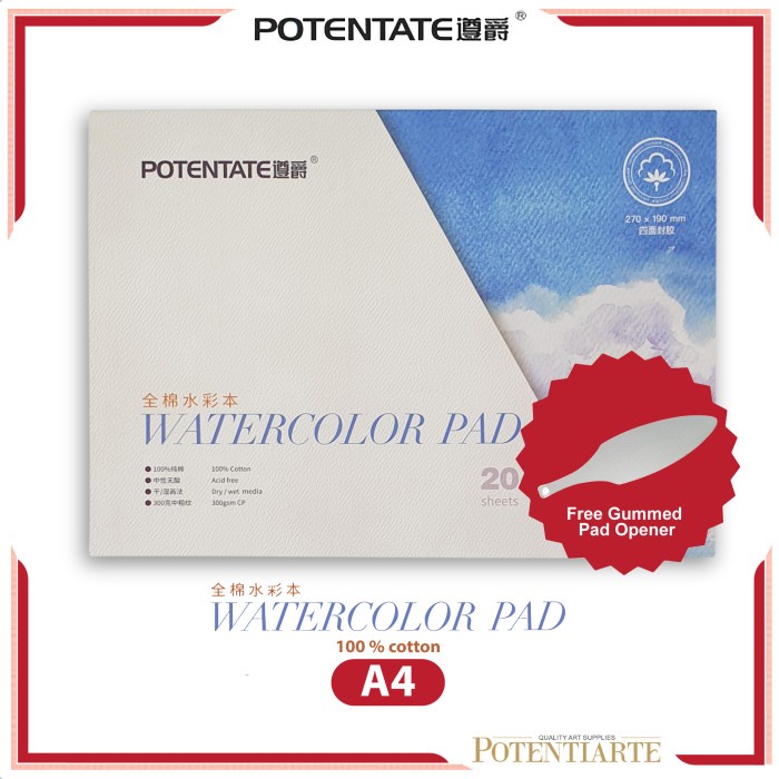 

Kertas Cat Air Potentate Cotton A4 Watercolor Paper Pad
