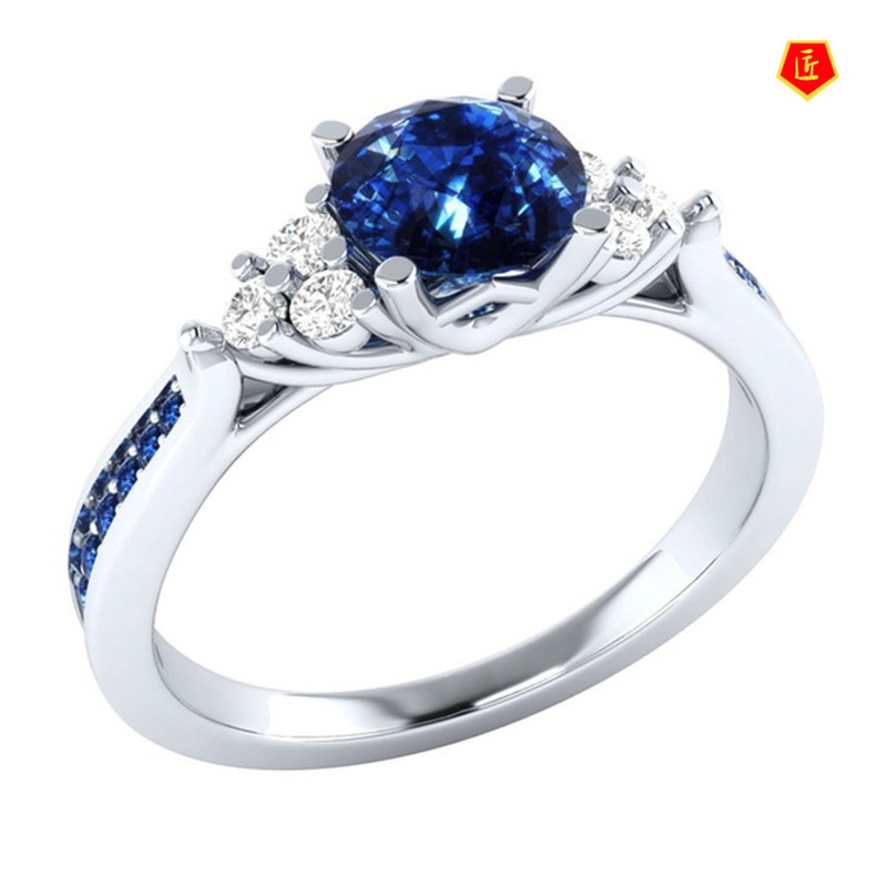 [Ready Stock]Inlaid Sapphire Zircon Ring 925 Silver Fashion Temperament