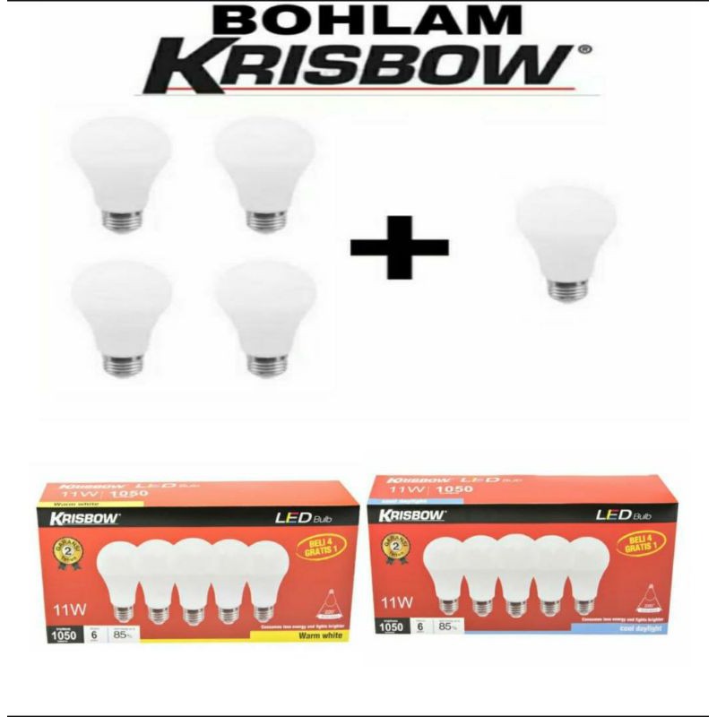 Lampu bohlam LED Krisbow 3/5/7/9/11 WATT PUTIH DAN KUNING SET 5