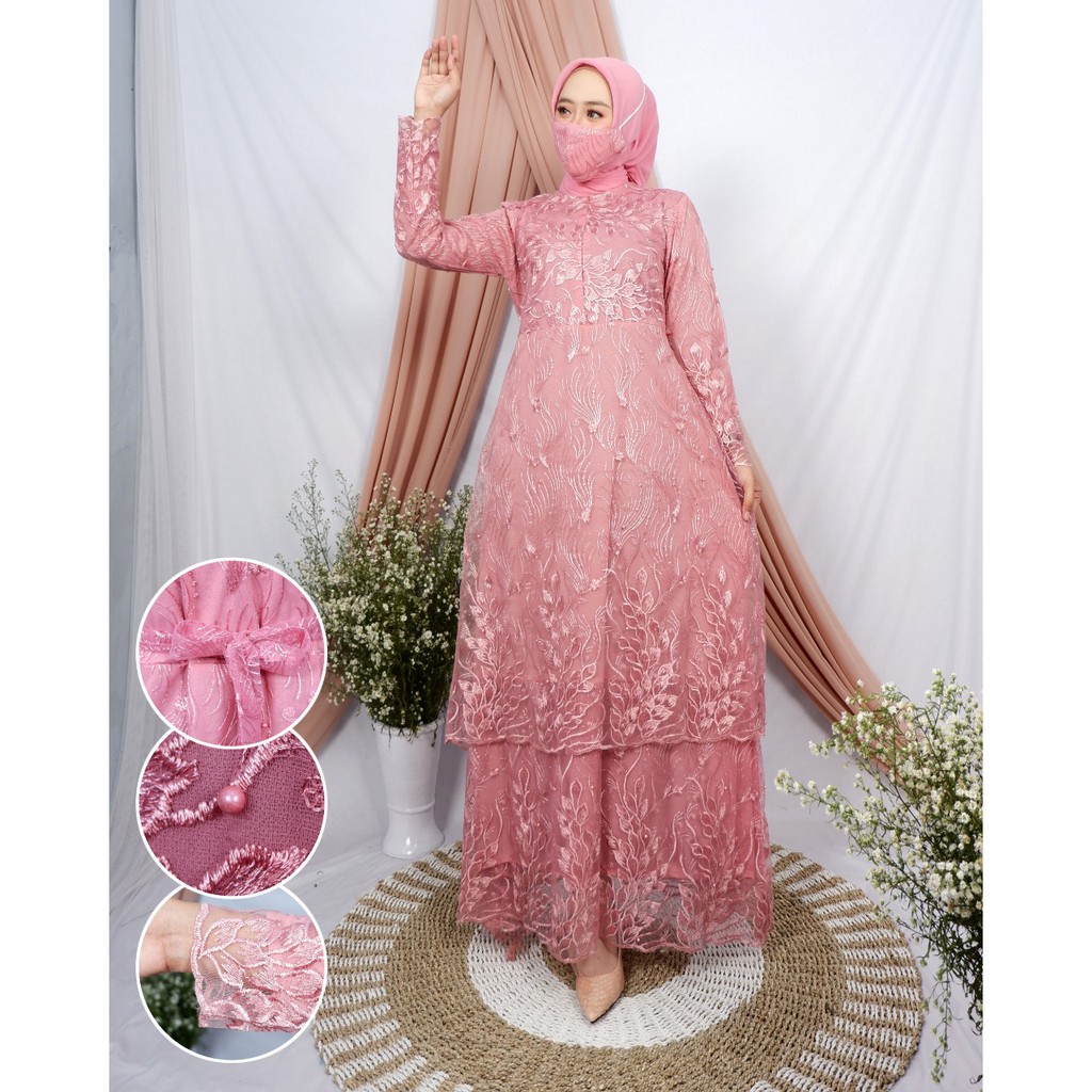 PROMO LONG DRES TINGKAT BUSUI / LONG DRES PESTA / LONG DRESS TULLE MUTIARA BORDIR