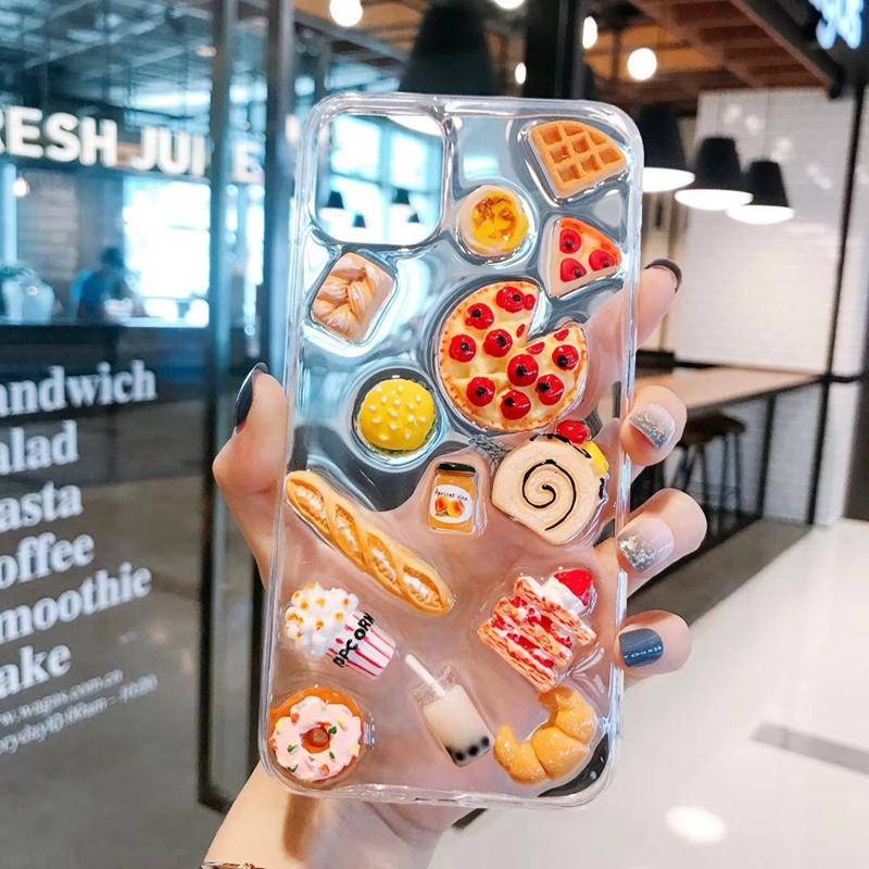 Soft Case Bening Desain Pizza Strawberry Kue 3D Untuk iPhone 13 12 11 Pro MAX Mini X XS MAX XR SE 2022 2020 7 8 Plus