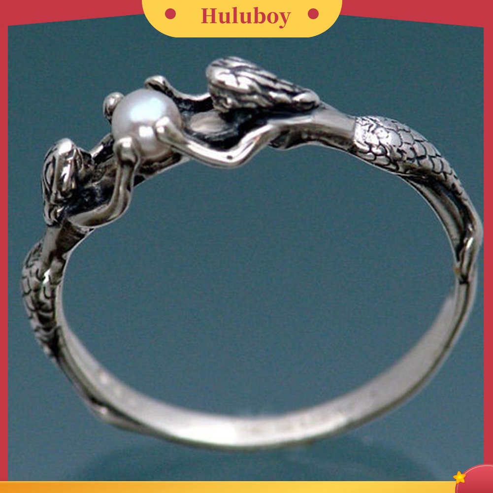 Hu Hu Hu Hu Hu Alat Bantu Pasang Kacamata♡ Cincin Wanita Desain Ukiran Mermaid Hias Mutiara Imitasi Untuk Hadiah