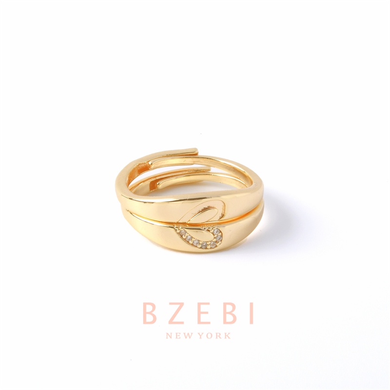 Bzebi Cincin Emas 18k Model Terbuka Dapat Disesuaikan Hias Berlian Gaya Korea Untuk Wanita 273r