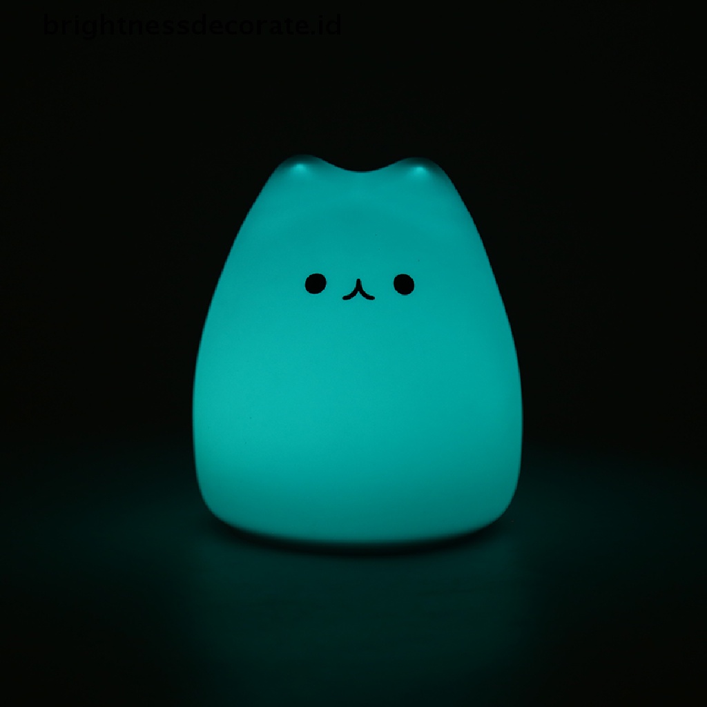 Lampu Malam LED 7 Warna Bentuk Kucing Bahan Silikon Dengan Sensor Sentuh Untuk Anak