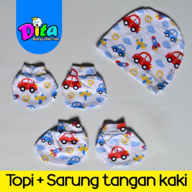 Sarung Tangan Kaki + Topi Motif Bayi Murah / Kaos tangan kaki bayi Murah