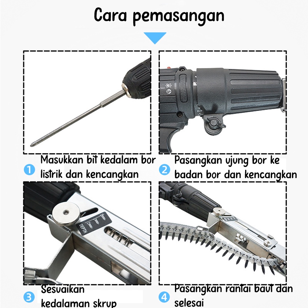 Tembakan Pistol Baut Sekrup Paku Rantai Adaptor Bor Listrik Adapter screw