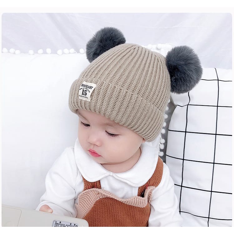 Topi Kupluk Bayi Kupluk Bayi Rajut Polos Pom pom Import Murah