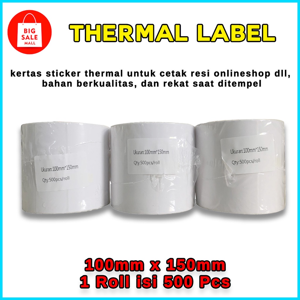 Kertas Thermail Stiker Thermal 100x150 isi 500 &amp; 250 lembar, Label Thermal barcode, Kertas EDC/printer mini bluetooth