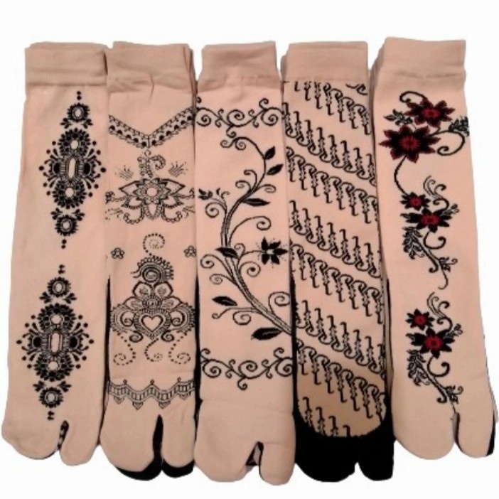 KAOS KAKI JEMPOL MOTIF BATIK HENNA / KAOS KAKI JEMPOL WARNA CREAM MOTIF /KAOS KAKI WANITA MUSLIMAH