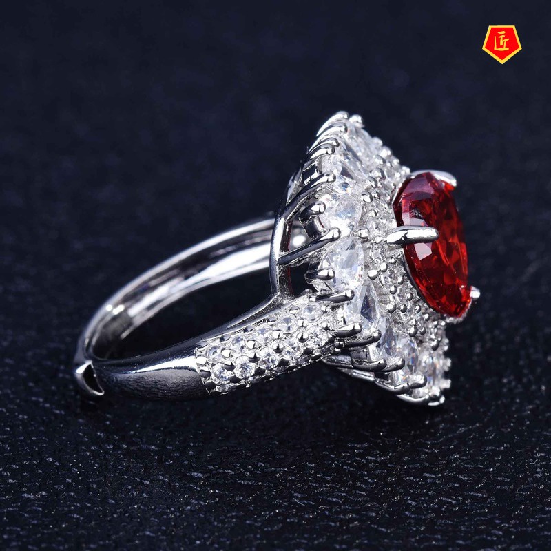 [Ready Stock]Heart-Shaped Natural Red Garnet Necklace Ring Earings Set