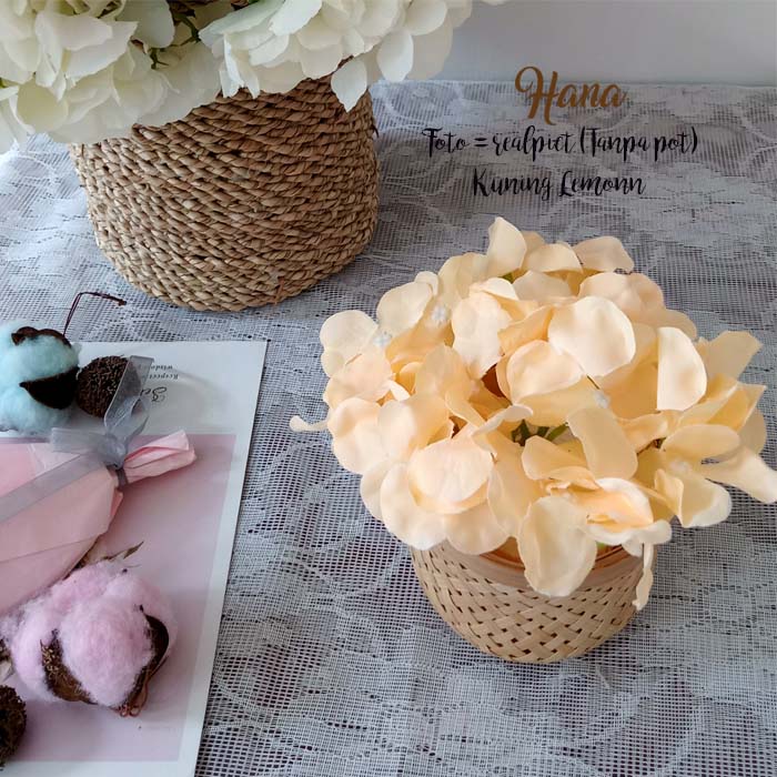 bunga plastik hydrangea/bunga plastik dekorasi/bunga artificial-KUNING LEMON