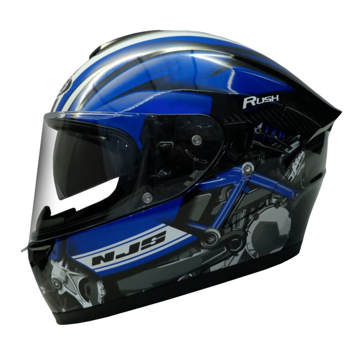 NJS ZX-1 Rush Hitam - biru gloss - Helm Fullface