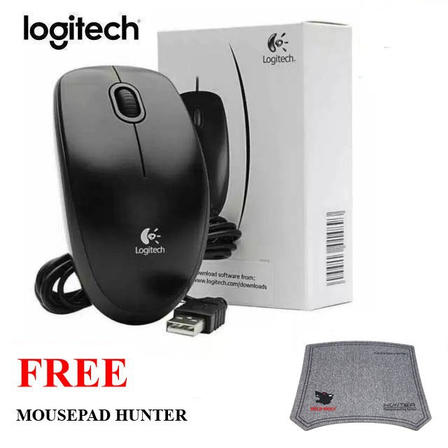 Trend-Paket Mouse Logitech B100 Original USB PLUS Mousepad Hunter