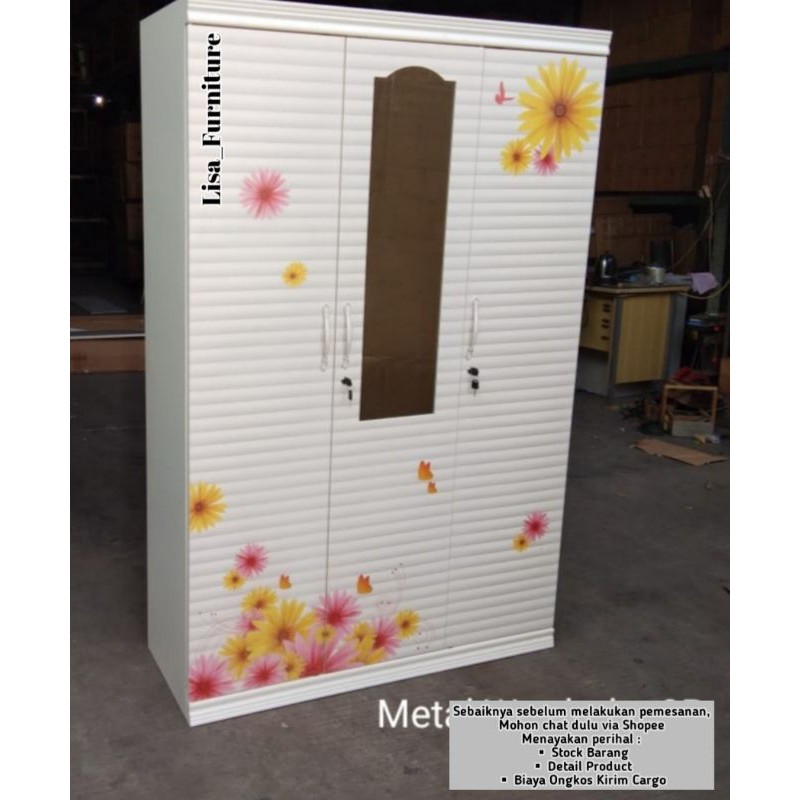Lemari Besi Pakaian kaca|Lemari Besi Pakaian Sliding|Lemari besi pakaian 3 pintu|Lemari besi pakaian