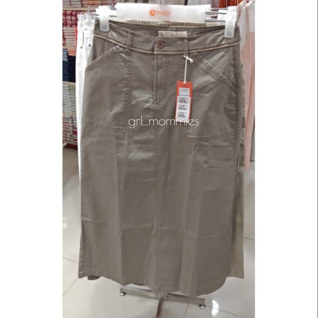 Triset rok panjang warna khaki