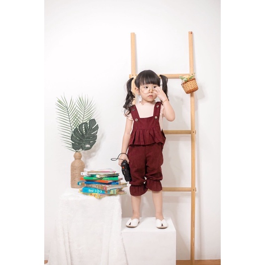 CHAVA OVERALL SET + INNER JUMPSUIT ROMPER BAJU KODOK ANAK PEREMPUAN DAPAT DALAMAN RIB