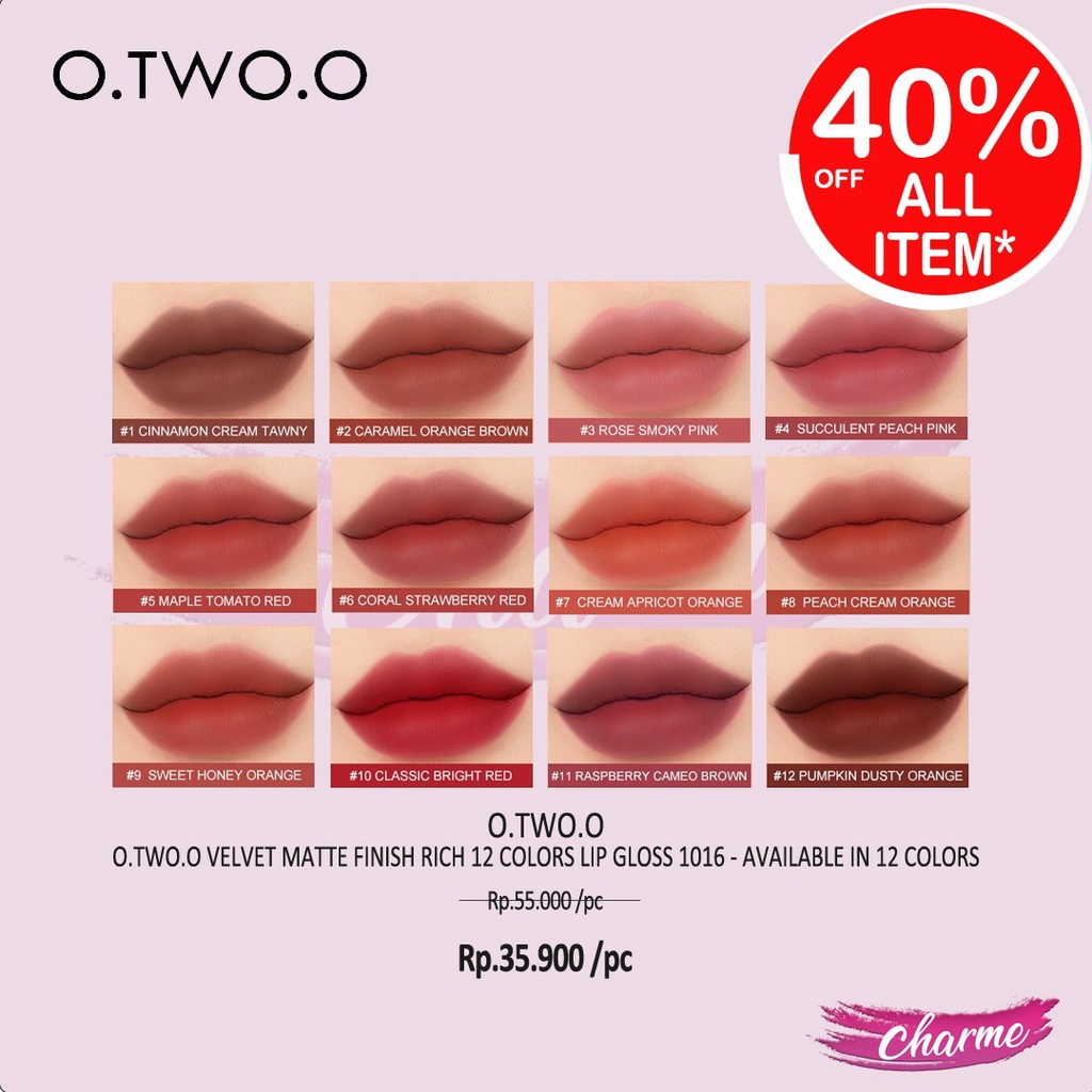 (READY &amp; ORI) O.TWO.O Otwoo Velvet Matte Finish Rich Colors Lip Gloss 1016