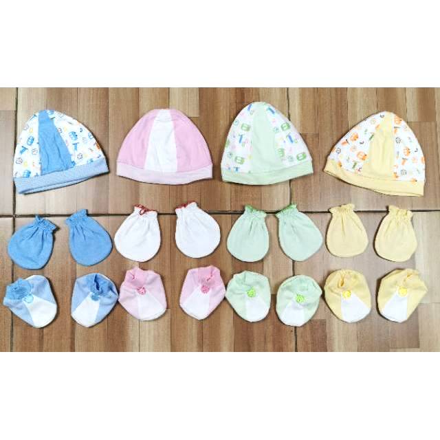 Topi bayi sarung tangan kaki set katun /Topi newborn Set/ Topi kupluk bayi baru lahir