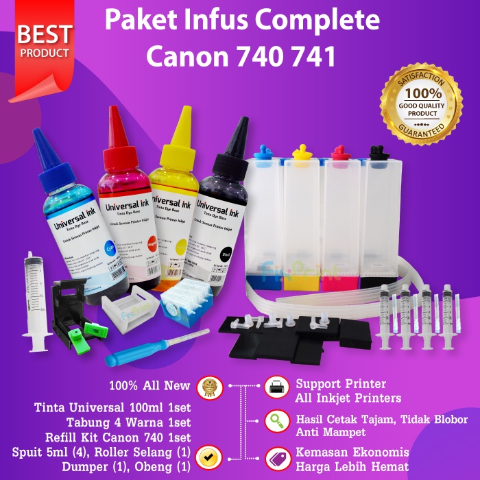 Paket Infus Tinta 100ml Refill Kit Cartridge 40 41 740 741 88 98 Printer Canon MX308 MX318 MG2270