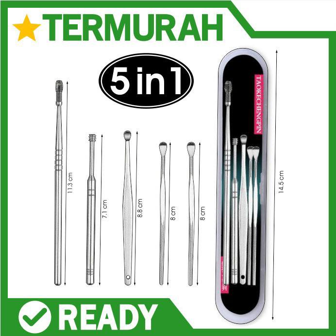 ALAT PEMBERSIH KOTORAN TELINGA KOREK KUPING STAINLESS EAR CLEANER KOTORAN SET ISI 5 ANTI KARAT WAX BESI