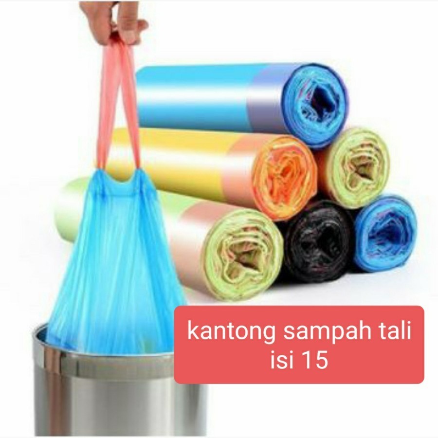 Kantong Sampah TALI isi 15 45x50cm plastik sampah gulung tali isi 15PC-perlengkapan rumah tangga ST