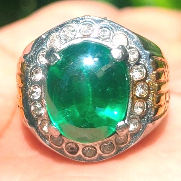 Batu Akik Permata Green Emerald Aquamarine Size Kecil Cincin titanium Istimewa