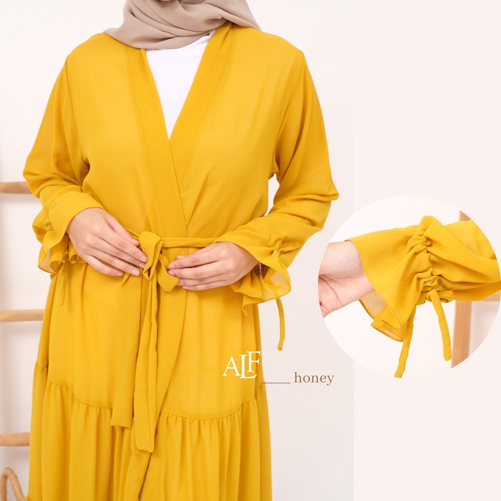 Kareen Long Outer Honey by Alfaina | Cardigan Panjang Mustard Ceruty