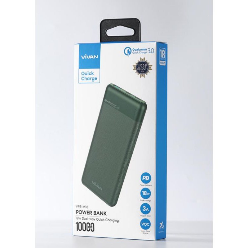 Power Bank Vivan m10 10.000 mAh fast charging 3 Ampere quick charge tipe c qualcomm