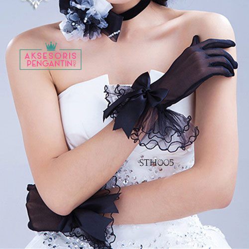 [READY STOK] SARUNG TANGAN PENGANTIN BRIDAL AKSESORIS WEDDING BRIDAL HITAM STH005