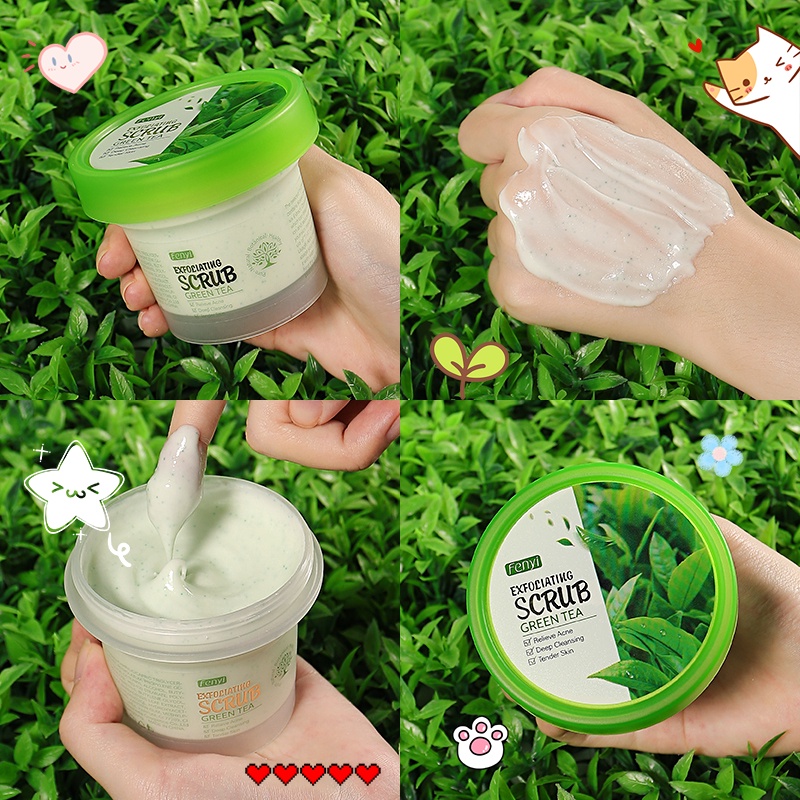 BPOM Fenyi Green Tea Scrub Wajah Pengelupasan Kulit Mati Menghaluskan Membersihkan Pori-pori Memutihkan 100g