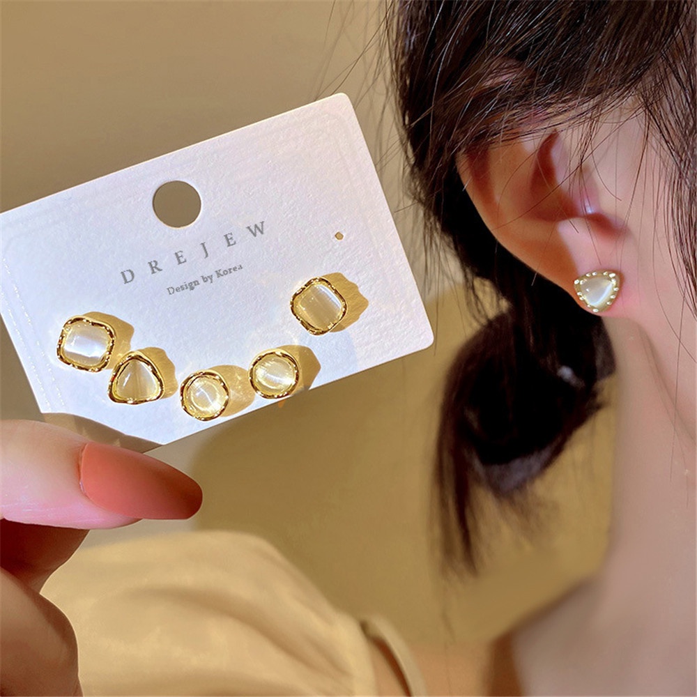 3 Pasang / set Anting stud Desain camellia Opals Bahan 925 silver Gaya Korea Untuk Wanita