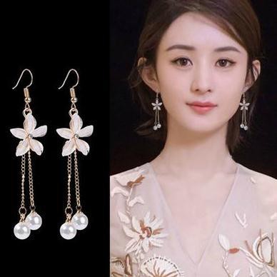 Anting Fashion wanita korea bunga temperamen earrings rumbai mutiara