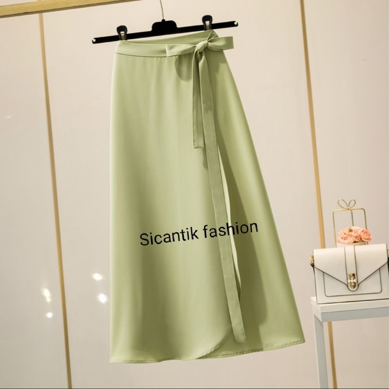 Rok A-line Shakila Strap/Rok Panjang Wanita Korea musim panas Fit to Xl-TALI SHAKILA~OLIVE