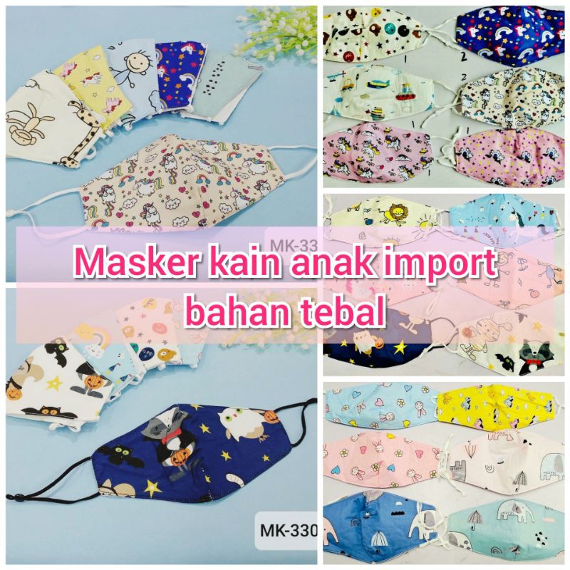 Masker kain anak 2ply import gambar (tengah ada tempat utk filter masker)