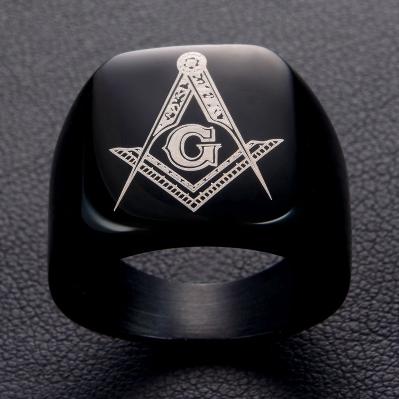 2022 Cincin Masonic single Warna gold / Hitam / silver Untuk Pria