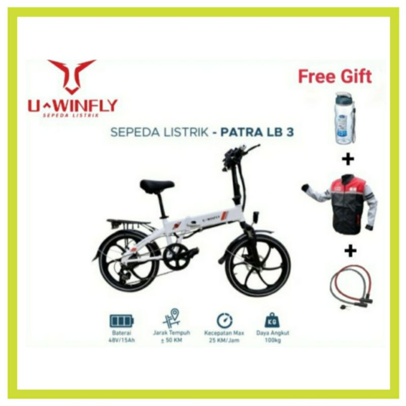 Uwinfly Sepeda Listrik Lipat Lithium Bike LB 3 Fold Electric Bicycle